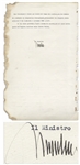 Benito Mussolini Document Signed From 1936 as Prime Minster of Italy